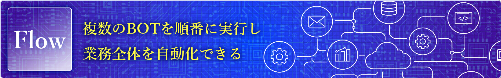 Flowは、複数のBOTを順番に実行し、業務全体を自動化できる。